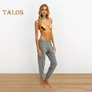 Летние женские брюки цвета радуги в стиле пэчворк с эластичной резинкой на талии, свободные однотонные повседневные спортивные спортивные штаны для бега, длинные брюки S темно-синий