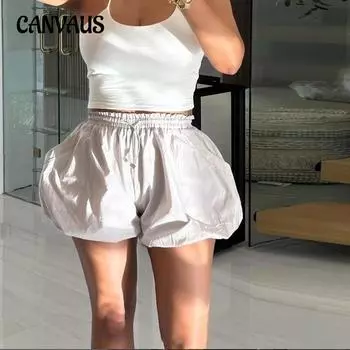 Летние женские брюки-фонарики с широкими штанинами и эластичной резинкой на талии, тонкие свободные повседневные шорты S чёрный