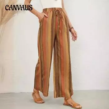Летние женские брюки-гарлемы больших размеров в полоску, свободные, ретро-литературные, повседневные брюки S