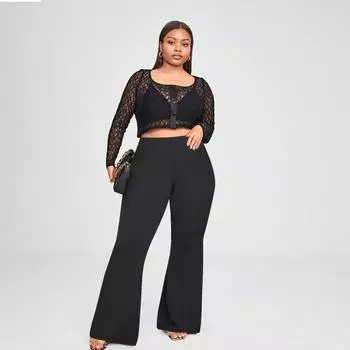 Летние женские брюки-клеш большого размера в уличном стиле с плиссировкой XXXXXL чёрный