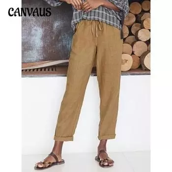 Летние женские брюки, однотонные хлопковые и льняные модные свободные повседневные широкие брюки на шнуровке