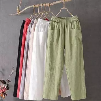 Женские брюки Haren из хлопка и льна, повседневные свободные прямые брюки M красный