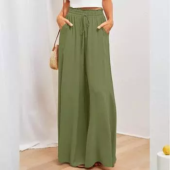 Летние женские брюки, повседневные широкие брюки, свободные повседневные модные брюки женские S армия зеленый
