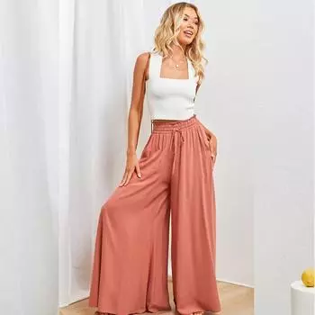 Летние женские брюки, повседневные широкие брюки, свободные повседневные модные брюки женские M оранжевый