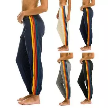 Летние женские брюки радужного цвета в стиле пэчворк с эластичной резинкой на талии, свободные однотонные повседневные спортивные спортивные штаны для бега S темно-синий