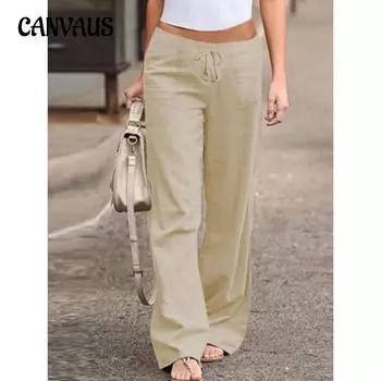 Летние женские брюки с эластичной резинкой на талии, однотонные хлопковые льняные широкие брюки, свободные брюки