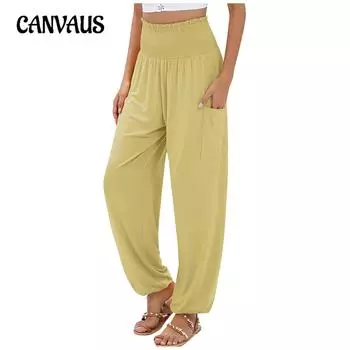 Летние женские брюки с эластичной талией и широкими повседневными брюками S синий