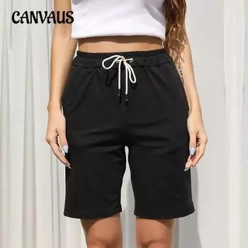 Летние женские брюки с эластичным шнурком и пятью брюками, повседневные спортивные шорты S чёрный