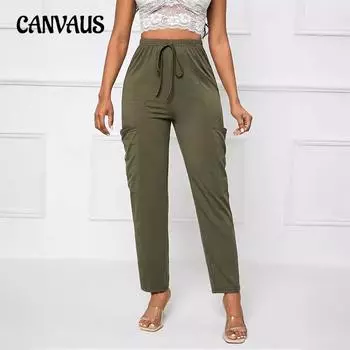 Летние женские брюки с поясом и шнурком, большие карманы, повседневные брюки, свободные брюки с высокой талией по индивидуальному заказу