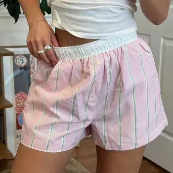 Летние женские брюки с яркими пуговицами, в полоску, со свободным карманом, простые повседневные уличные шорты S розовый