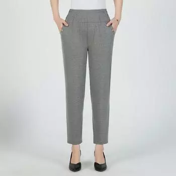 Летние женские брюки с высокой талией, элегантные повседневные свободные брюки с эластичной резинкой на талии, черные женские брюки больших размеров XL бежевый