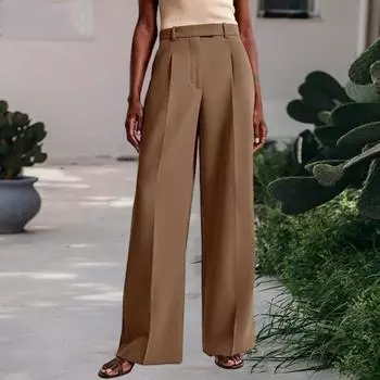Летние женские брюки с высокой талией, узкие, прямые, с карманами, однотонные, свободного кроя, с застежкой-молнией на пуговицы, офисные брюки XXL коричневый