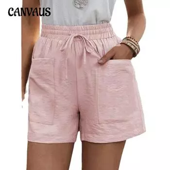 Летние женские брюки, свободные льняные повседневные шорты с карманами, сплошной цвет, большие размеры, широкие брюки с высокой талией