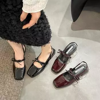 Летние женские черные красные туфли-лодочки с квадратным носком, туфли на низком каблуке для женщин, балетки, удобные женские сандалии с бантом 35 чёрный