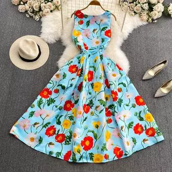 Летние женские длинные макси-майки с принтом без рукавов, вечерние платья S синий