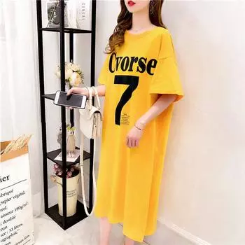 Летние женские длинные юбки, женское платье, свободное платье с круглым вырезом для девочек, повседневное свободное платье-футболка XXXXL оранжевый