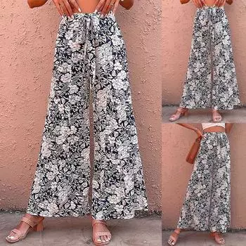 Летние женские драпированные дышащие широкие брюки с высокой талией и широкими штанинами, темпераментный галстук в стиле ретро S чёрный