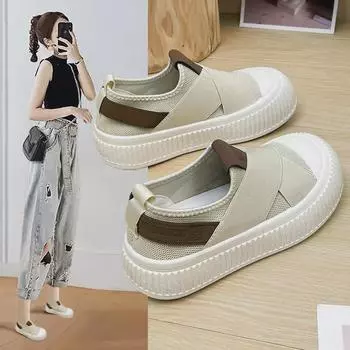 Летние женские дышащие белые повседневные туфли на толстой платформе 2025 года 39 чёрный