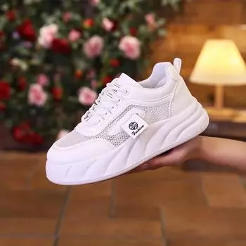 Летние женские дышащие сетчатые туфли на платформе, новые женские кроссовки на шнуровке, увеличивающие рост, повседневная спортивная обувь для женщин 35