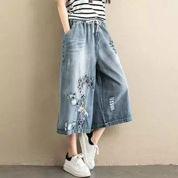Летние женские джинсовые брюки свободного кроя с брюками с вышивкой 28