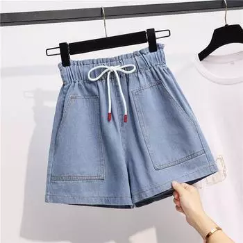 Летние женские джинсовые джинсы больших размеров, модные тонкие повседневные женские шорты с высокой талией, брюки