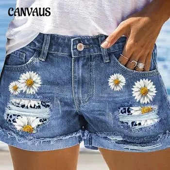 Летние женские джинсовые шорты с рваными принтами и аппликацией, модные свернутые джинсы S