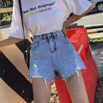 Летние женские джинсовые шорты, винтажные классические повседневные джинсы с высокой талией, женские шорты, брюки S белый