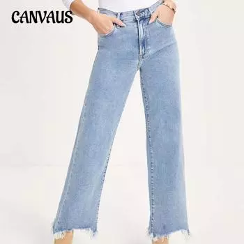 Летние женские джинсы Брюки Необычная бахрома Простые повседневные широкие брюки S