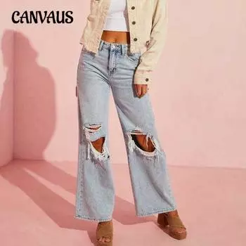 Летние женские джинсы до колена с высокой талией и широкими повседневными брюками S светло-синий