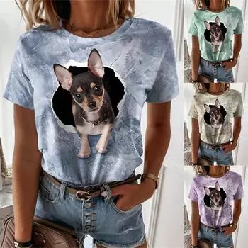 Летние женские футболки больших размеров для отдыха с 3D-цифровым принтом животных, короткий рукав, круглый вырез, футболка для женщин S