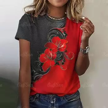 Летние женские футболки, модная футболка с цветочным рисунком, повседневные футболки с короткими рукавами, готические топы, повседневная базовая женская одежда большого размера S