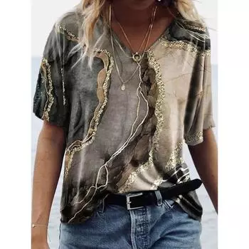 Летние женские футболки с 3D модным принтом и градиентом Harajuku, футболки большого размера для женской одежды, новые топы с короткими рукавами и v-образным вырезом S