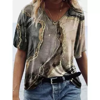 Летние женские футболки с 3D модным принтом, градиентная футболка Harajuku, футболки большого размера для женской одежды, новые топы с короткими рукавами и v-образным вырезом L