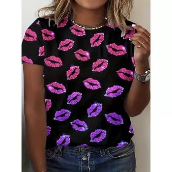Летние женские футболки с 3D-печатными губами, сексуальные и дышащие, женские уличные рубашки с короткими рукавами S