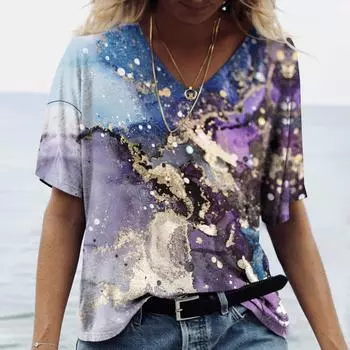 Летние женские футболки с 3D-принтом и градиентными цветами, модная футболка с коротким рукавом, свободная женская винтажная одежда в стиле Харадзюку S