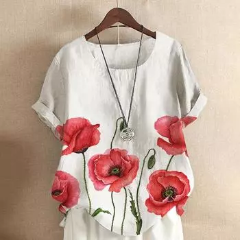 Летние женские футболки с цветочным принтом 3D T-Shirtharajuku Повседневная футболка с коротким рукавом и круглым вырезом Женская одежда больших размеров S