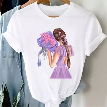 Летние женские футболки с цветочным принтом, простые, свободные, с круглым вырезом, из чистого хлопка, с короткими рукавами S