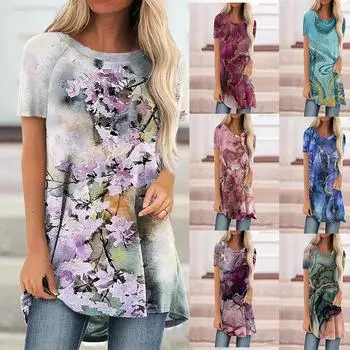 Летние женские футболки с короткими рукавами и абстрактным принтом, новые повседневные футболки, женские повседневные пуловеры с круглым вырезом, модные топы M