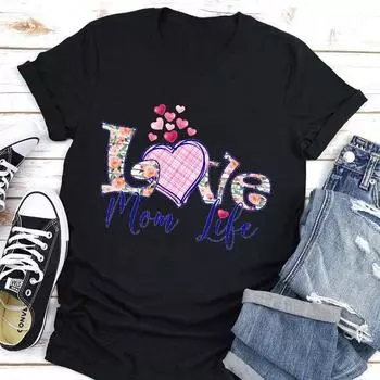Летние женские футболки с короткими рукавами и круглым вырезом с принтом LOVE Mom из хлопка S