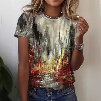 Летние женские футболки с круглым вырезом и коротким рукавом с абстрактным принтом для поездок на работу, женские топы с 3D-принтом S