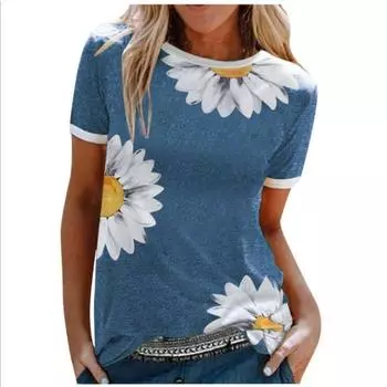 Летние женские футболки с круглым вырезом и короткими рукавами с принтом хризантем S