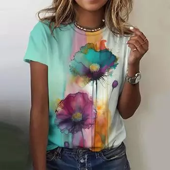 Летние женские футболки с круглым вырезом с животным принтом, повседневный стиль, пуловер, свободная футболка с короткими рукавами, футболка большого размера, женская одежда 2024 3XL