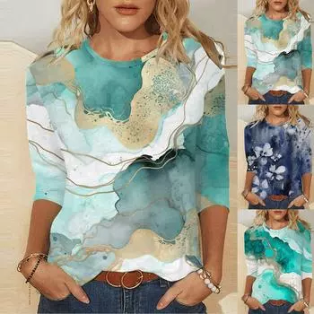 Летние женские футболки с модным 3D принтом и градиентной футболкой, футболки большого размера для женской одежды, новые топы с короткими рукавами и круглым вырезом XXS