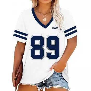 Летние женские футболки с полосатым принтом, топы, модные цифровые узоры 89/28, футболка для женщин с V-образным вырезом, женская одежда для отдыха, пуловер M