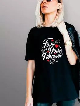 Летние женские футболки с принтом любовных букв, повседневные топы с короткими рукавами, футболки из 100% хлопка с круглым вырезом XL
