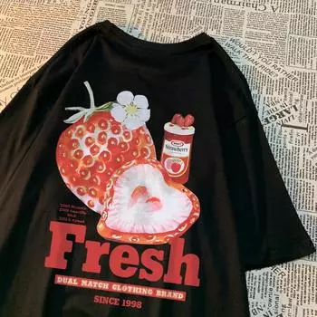 Летние женские футболки с принтом свежей клубники 3D с коротким рукавом и круглым вырезом, мягкая повседневная женская одежда, графические футболки S