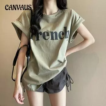 Летние женские футболки, свободные топы с короткими рукавами M чёрный