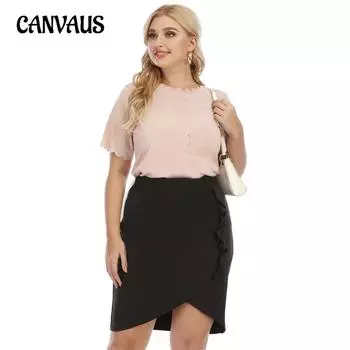 Летние женские футболки, топы, большие размеры, простые футболки с волнистыми краями, топы с короткими рукавами 0XL розовый