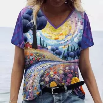 Летние женские футболки, топы с натуральной графикой, модная женская одежда с 3D-цветочным принтом, футболки Harajuku больших размеров S