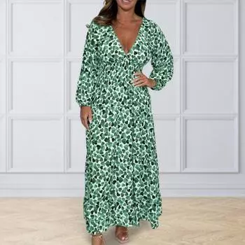 Летние женские Глубокий V-образный вырез Высокая талия Длинные эластичные манжеты с принтом трапециевидной формы Большие качели Офис Повседневные XL красный/белый